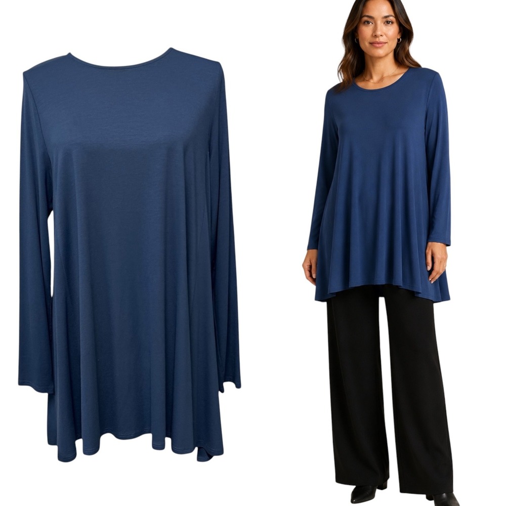 Eileen Fisher Tunic Dress Top Women M Blue Jersey A-Line Lagenlook Minimalist